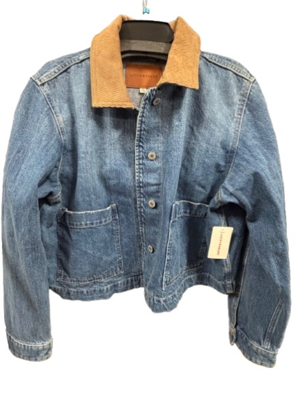 Lucky Brand Blue Denim Barn Jacket with Tan Corduroy Collar